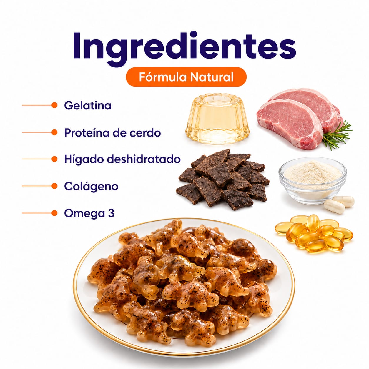 Ingredientes de la Gelatina Keval con colágeno y Omega 3